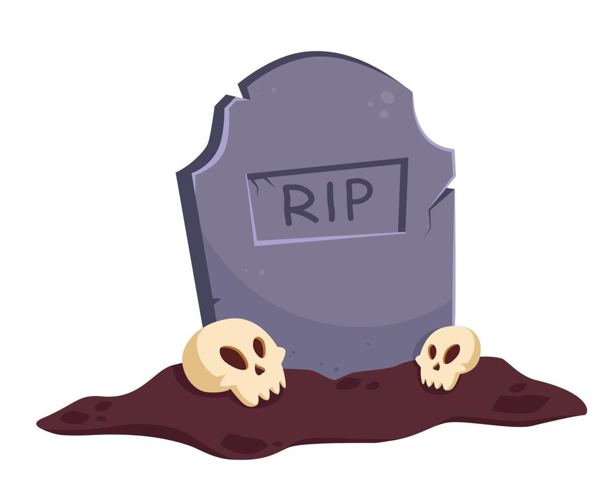 Happy Halloween. RIP gravestone with skulls. Vector illustration in flat style.