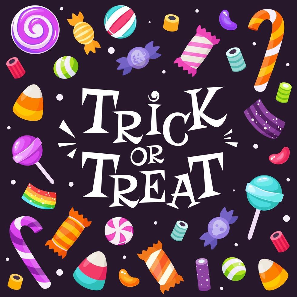 Trick or treat. Set of halloween sweets and candies. Vector illustration