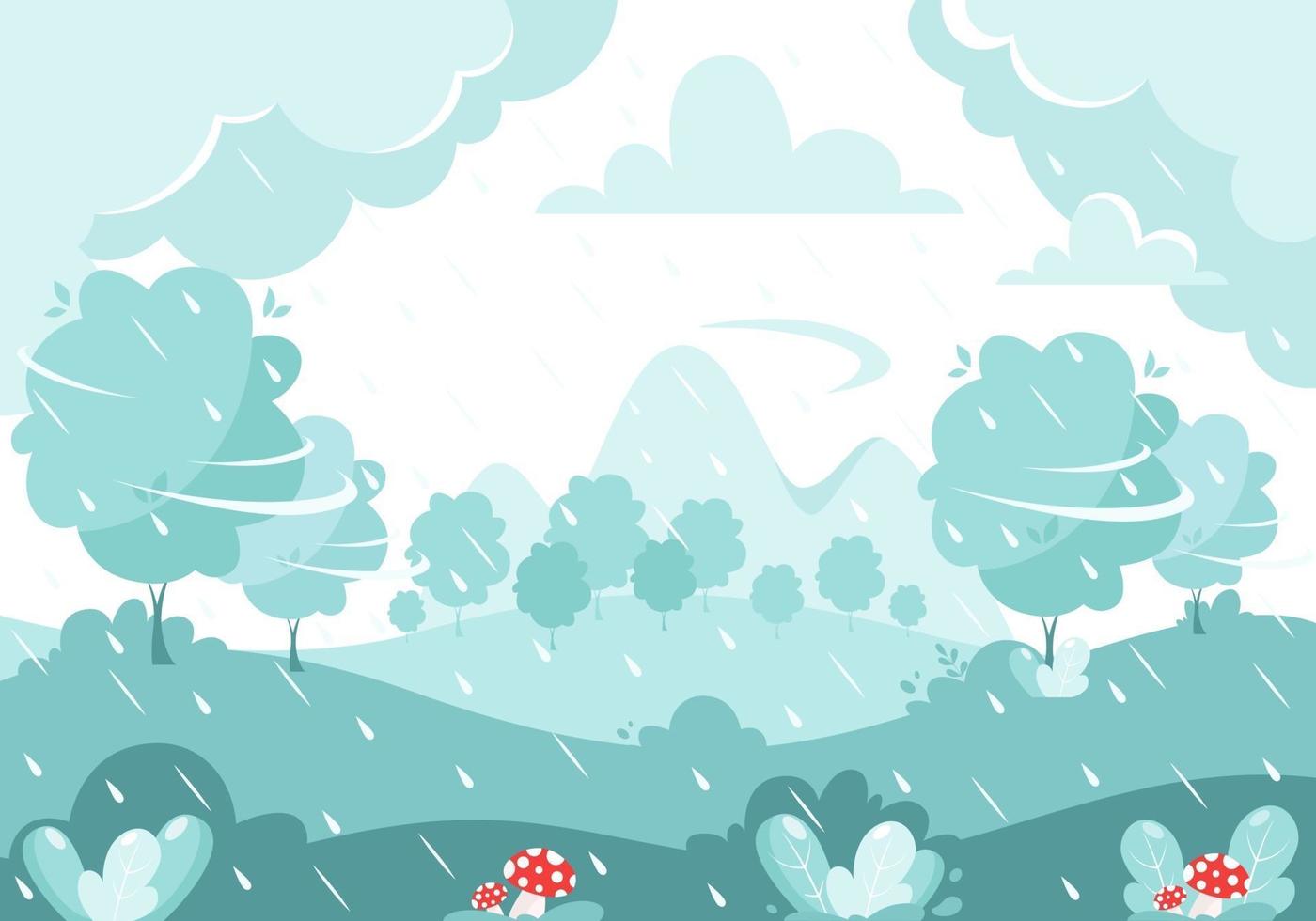 Autumn rain on nature background. Rainy and windy day. Autumn mushrooms. vector