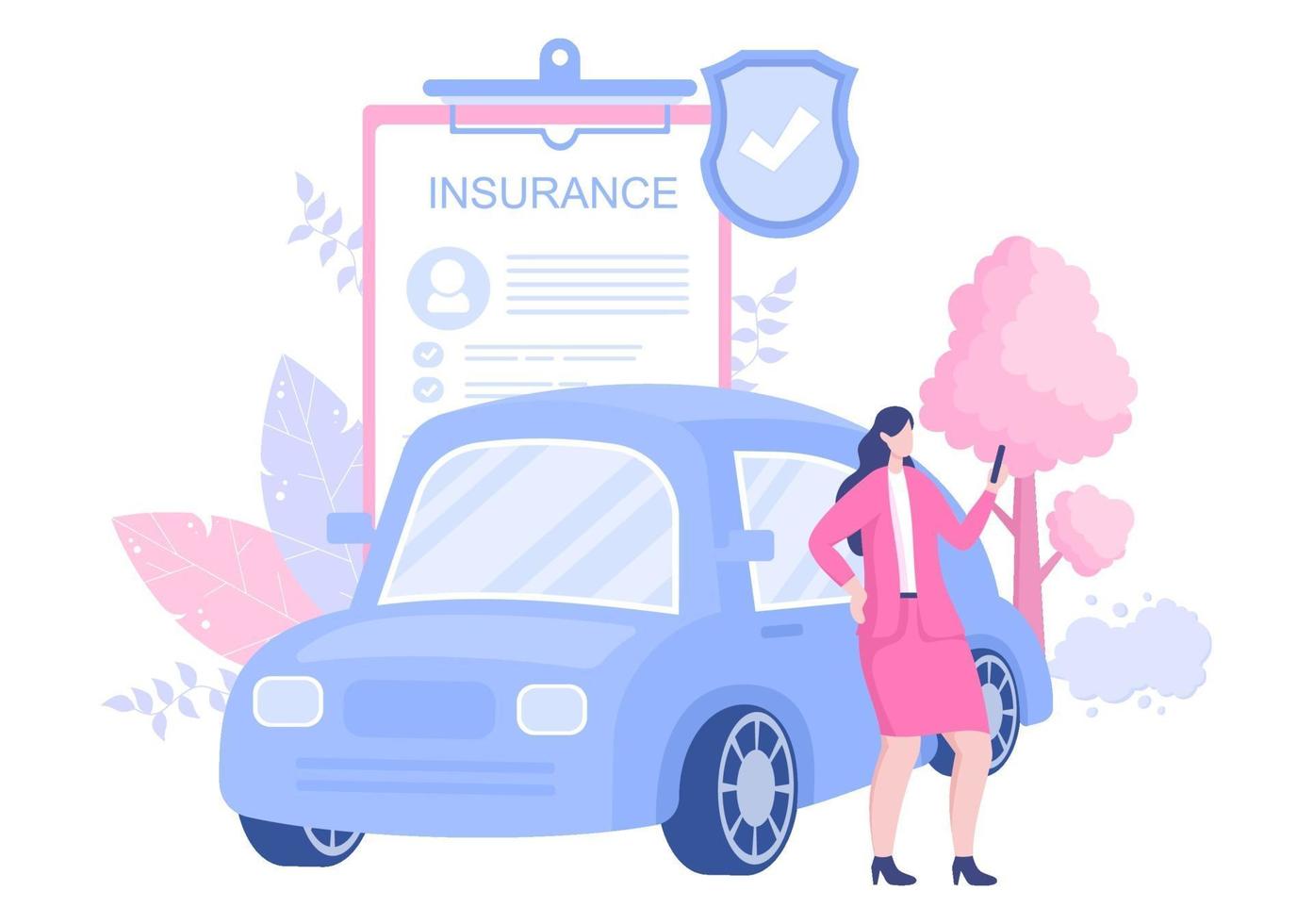 Car Insurance Concept Can Be Used As Protection For Vehicle Damage And Emergency Risks. Vector Illustration