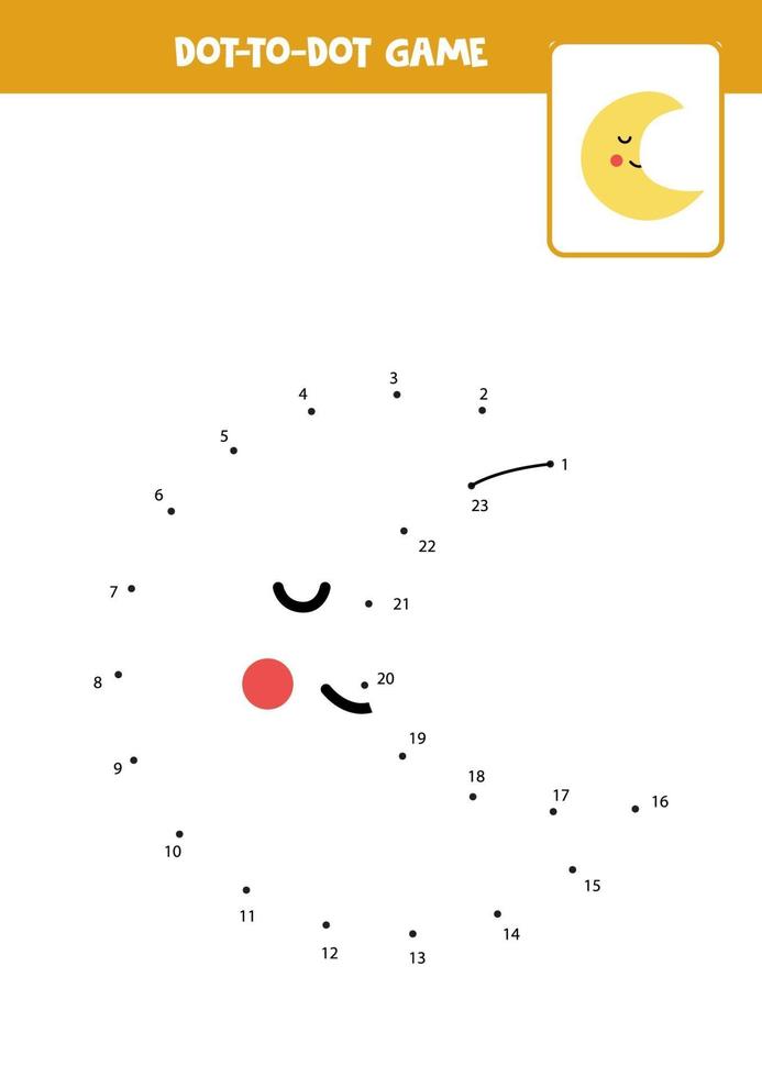 conecta el juego de puntos con la linda luna de dibujos animados. vector
