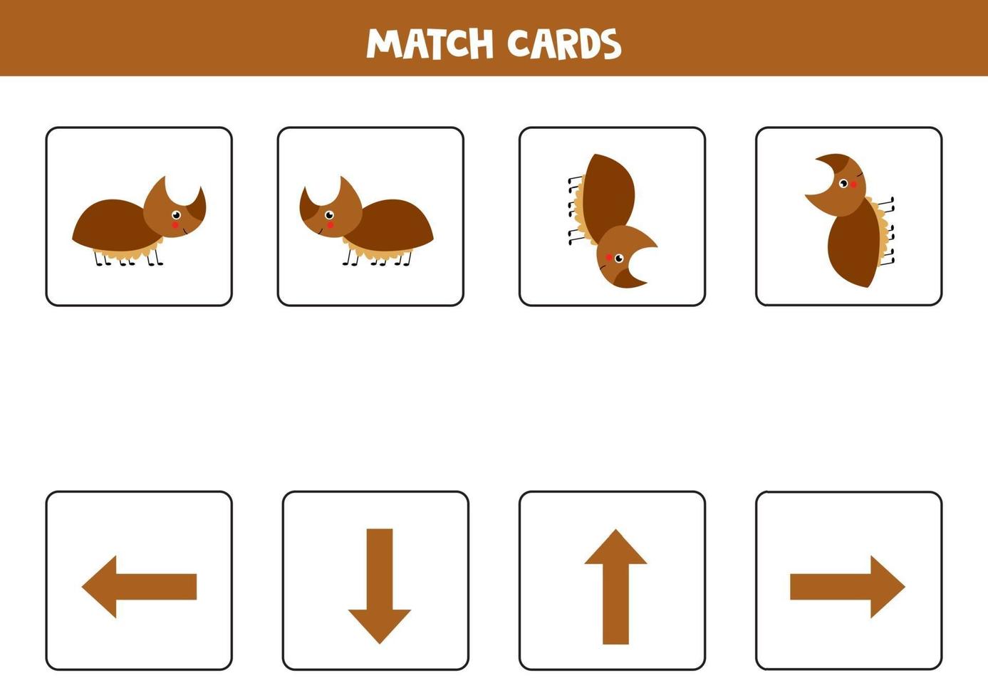 Left, right, up or down. Spatial orientation with cute rhinoceros beetle. vector