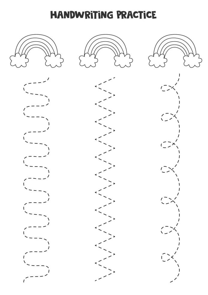 trazar líneas con arco iris en blanco y negro. Practica de la escritura. vector