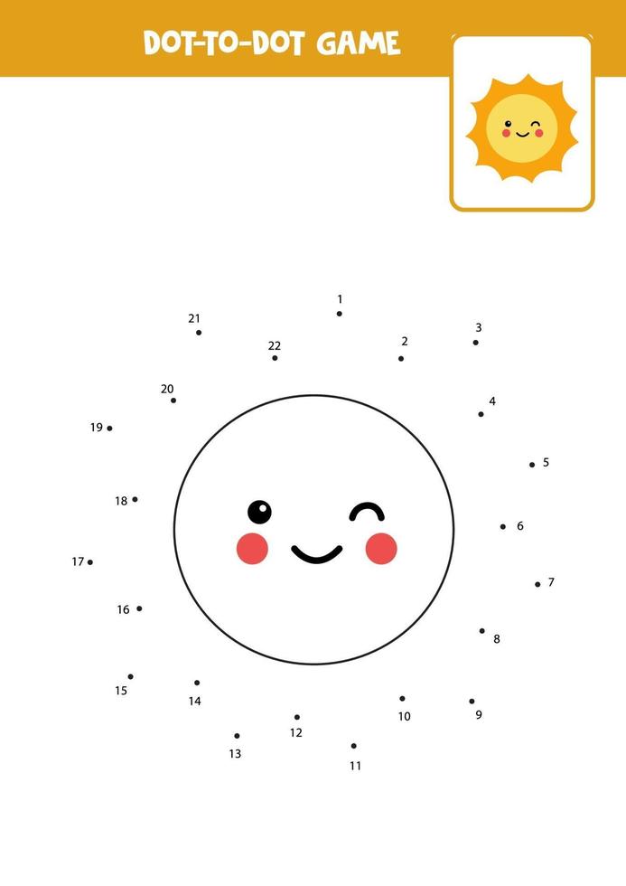 conecta el juego de puntos con el lindo sol kawaii. vector