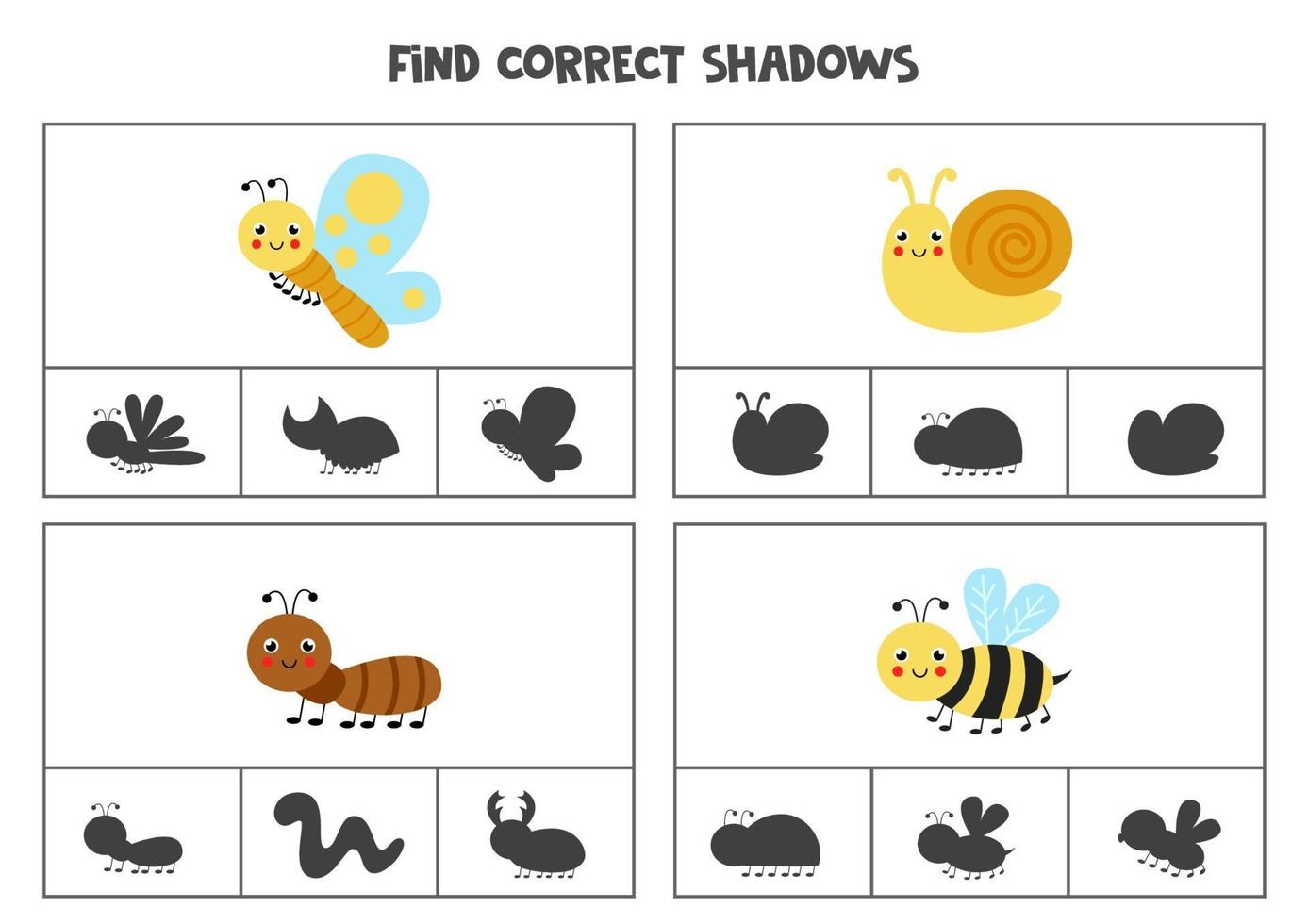 encontrar la sombra correcta. juegos de cartas de clip imprimibles para niños. vector