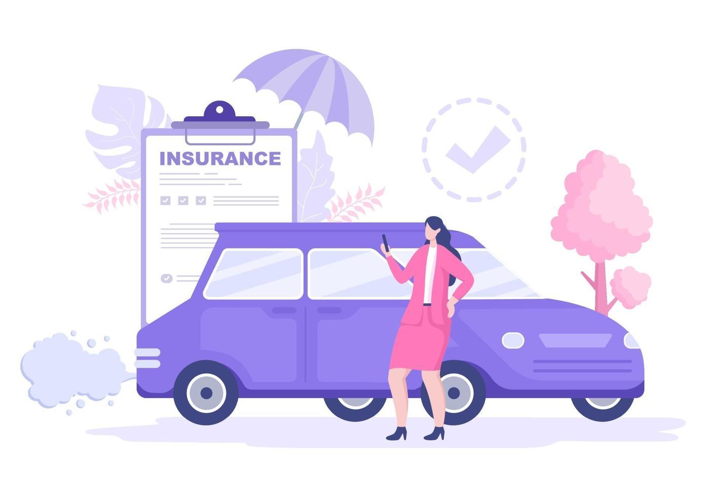 Car Insurance Concept Can Be Used As Protection For Vehicle Damage And Emergency Risks. Vector Illustration