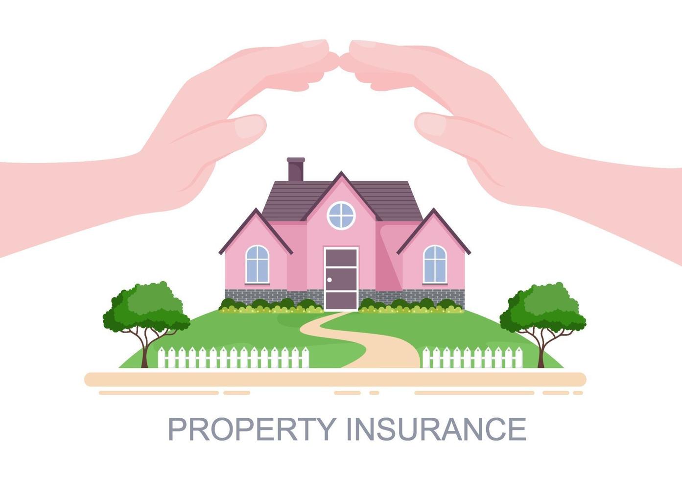 Property Insurance Concept For Real Estate, Home From Various Situations Such as Natural Disasters, Fire and Others. Vector Illustration