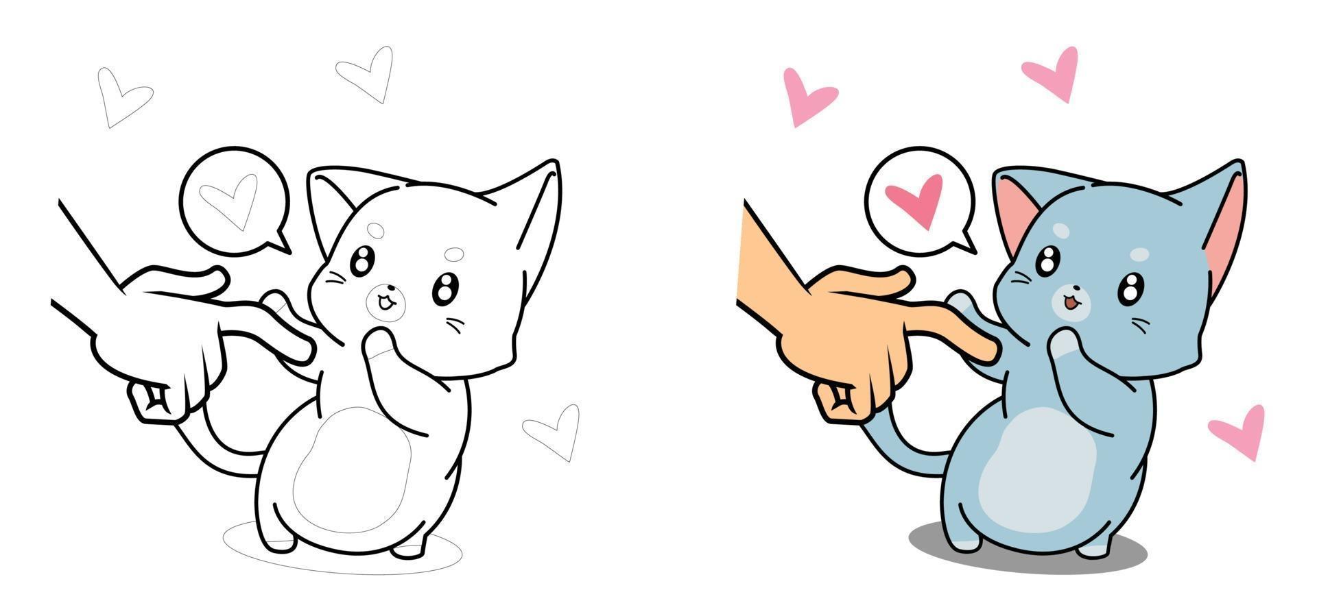 Página para colorear de dibujos animados de gato adorable para niños vector