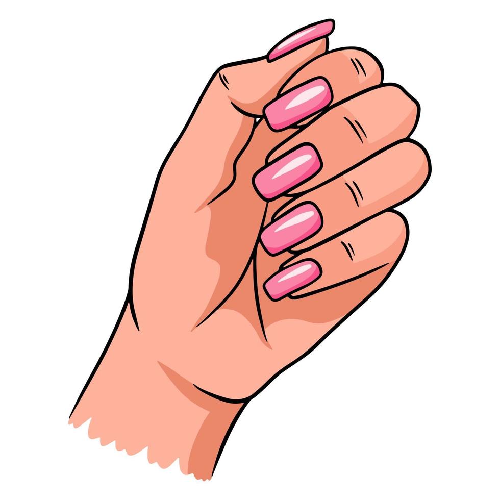 Female hand with a completed manicure. Painted nails. vector