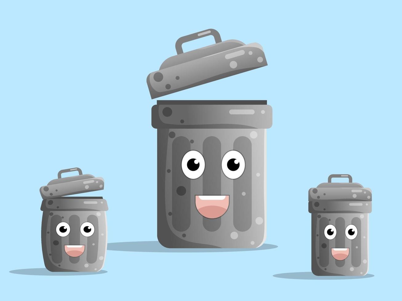 cute cartoon character  trashcan, recycle bin flat design set vector
