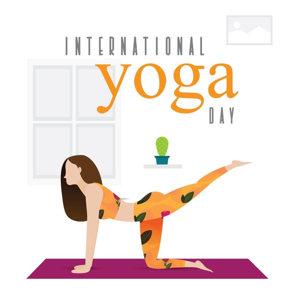 Woman practicing yoga posture on mat vector