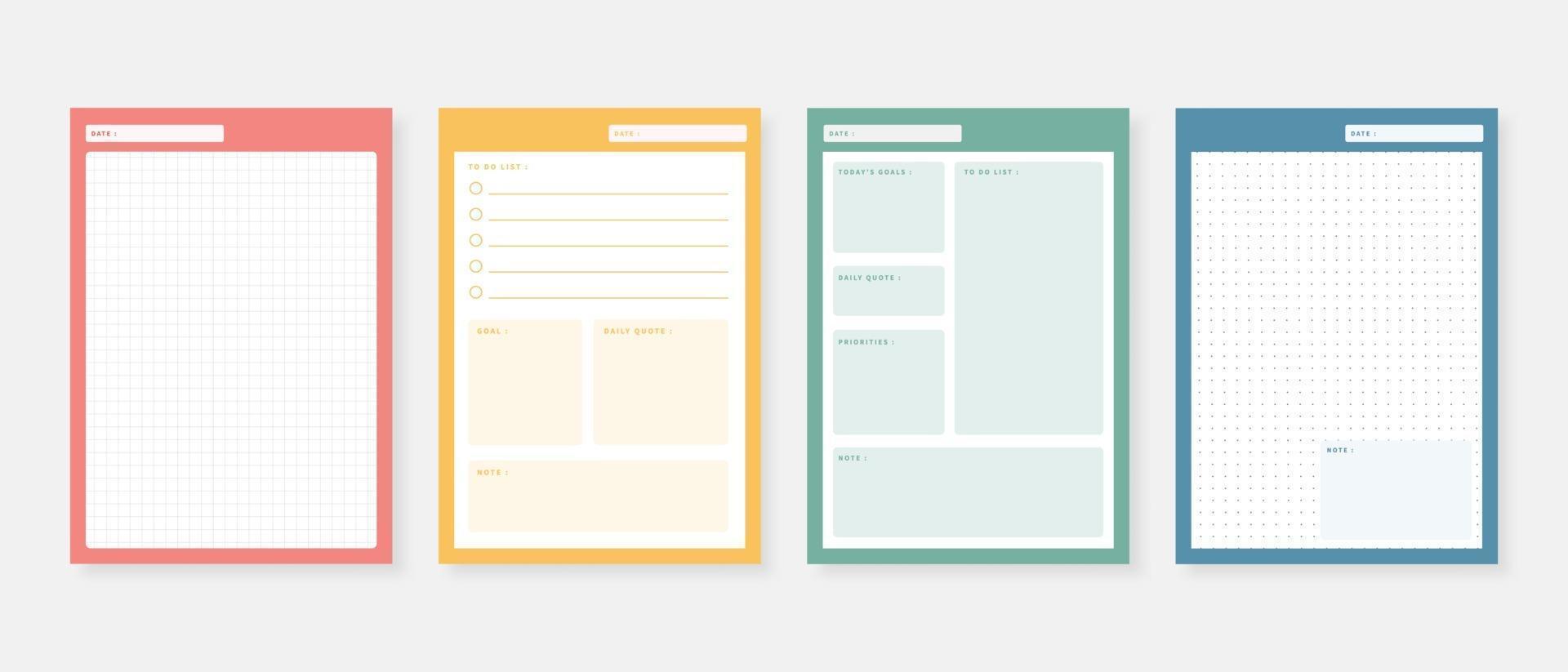 Modern planner template set. Set of planner and to do list. Monthly, weekly, daily planner template. Vector illustration.