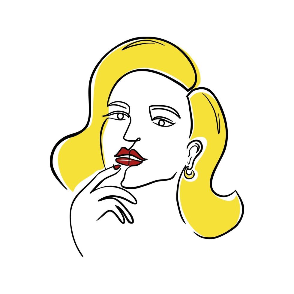 Continuous Line Drawing Blond Woman Portrait vector