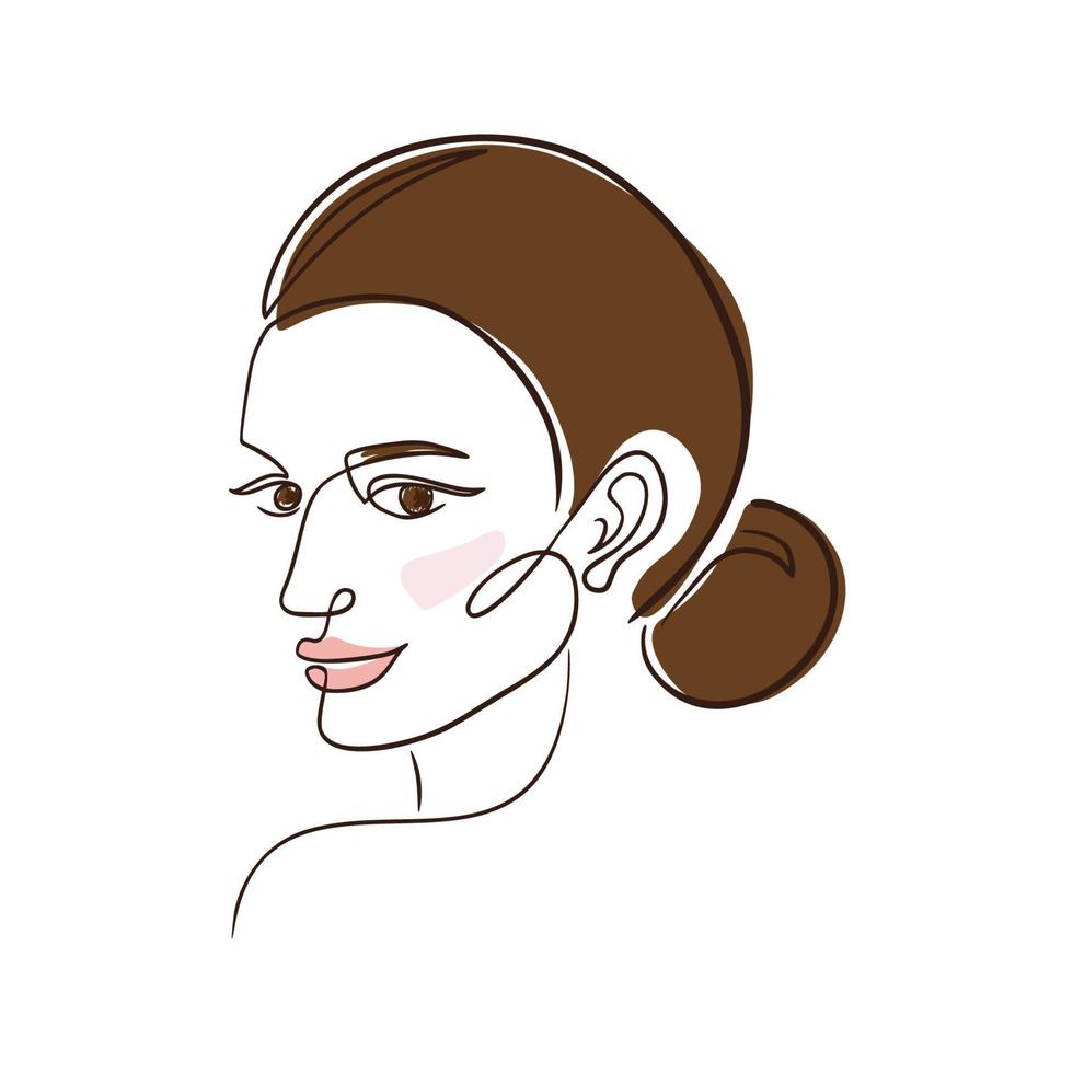 dibujo de linea continua mujer de cabello castaño vector