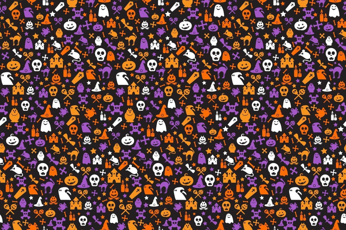 Seamless halloween pattern with skull, bat, ghosts vector