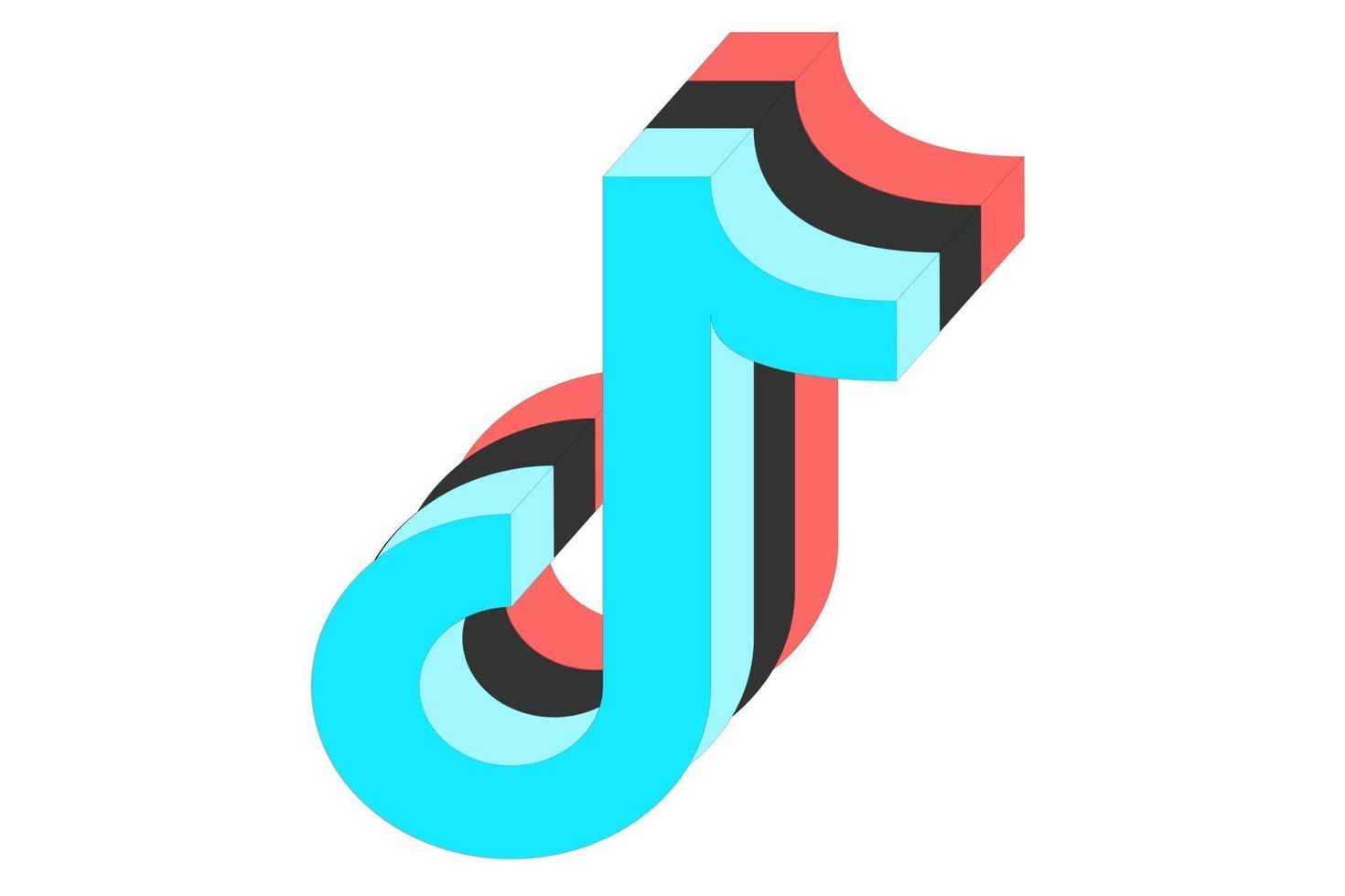 Tiktok Three music note in 3d in blue, black and red colors isolated on white background. vector