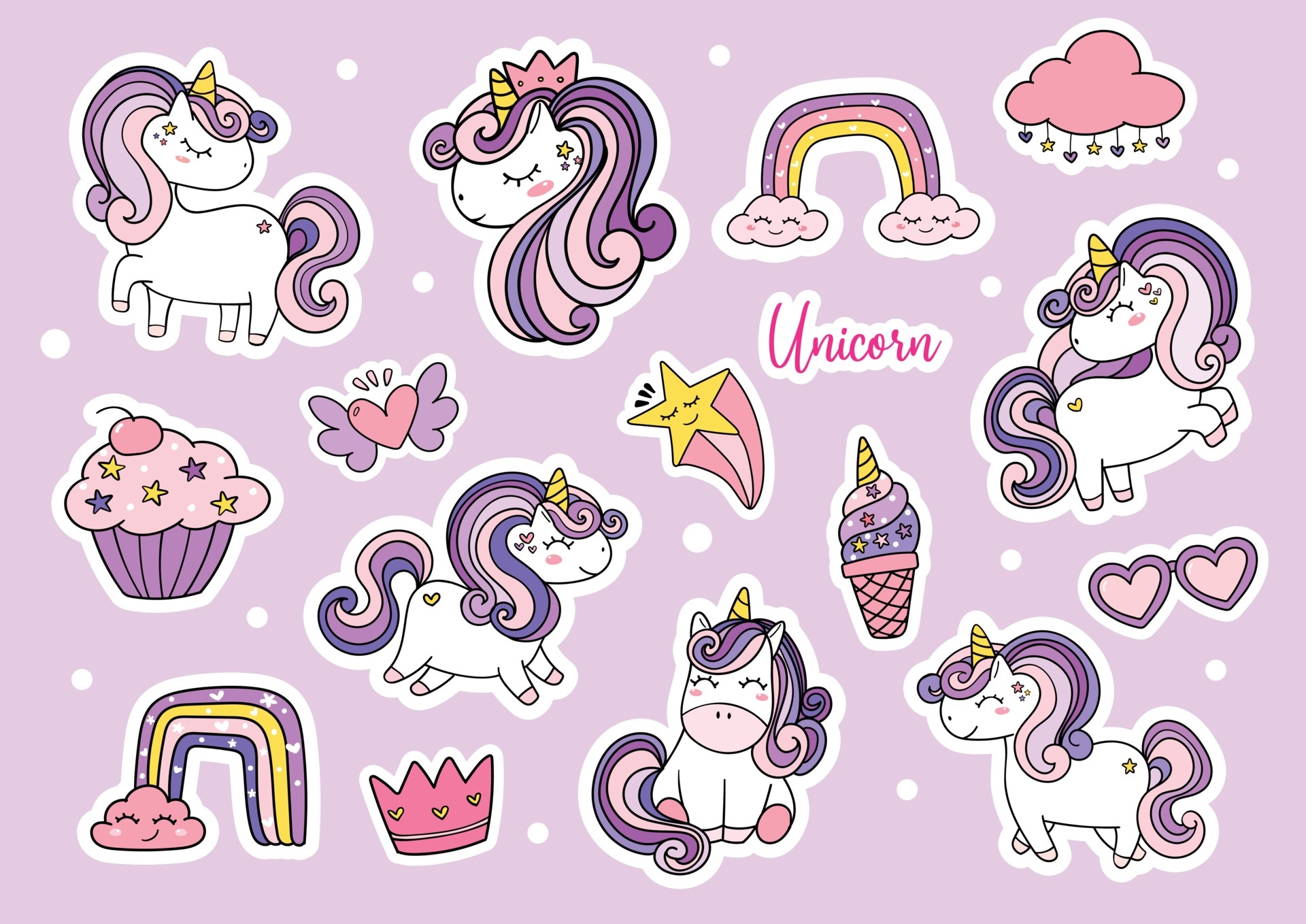 cute purple magical simple unicorn sticker sheet printable 2275691 ...