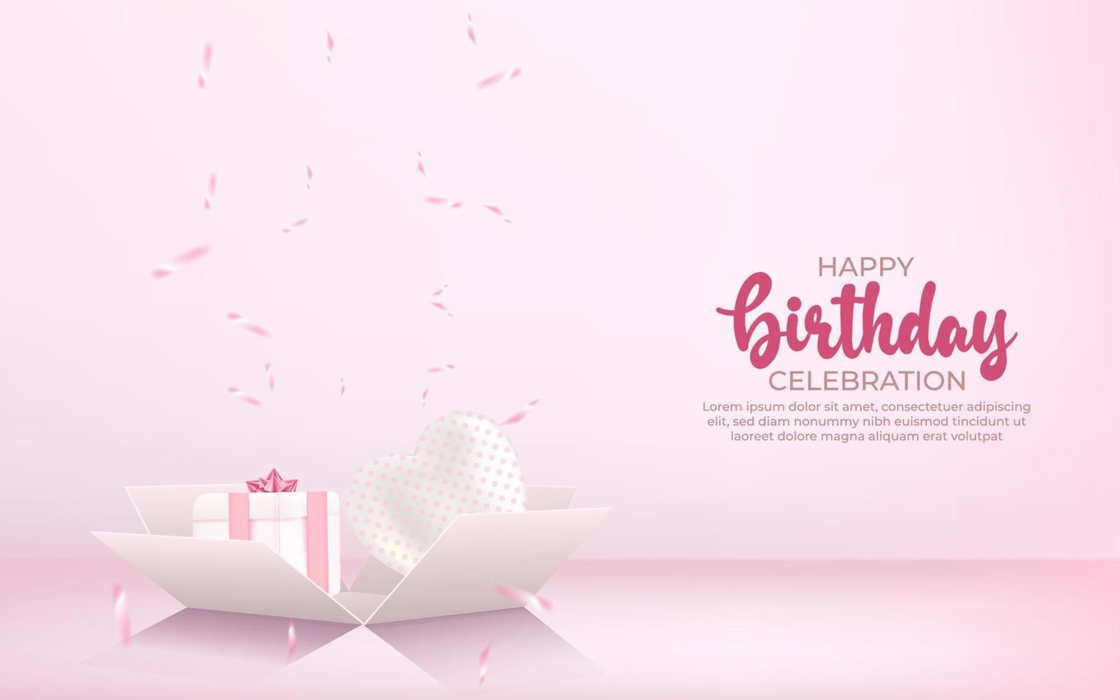 3d Happy Birthday Background With Gift Box Confetti And Balloon Vector Art At Vecteezy