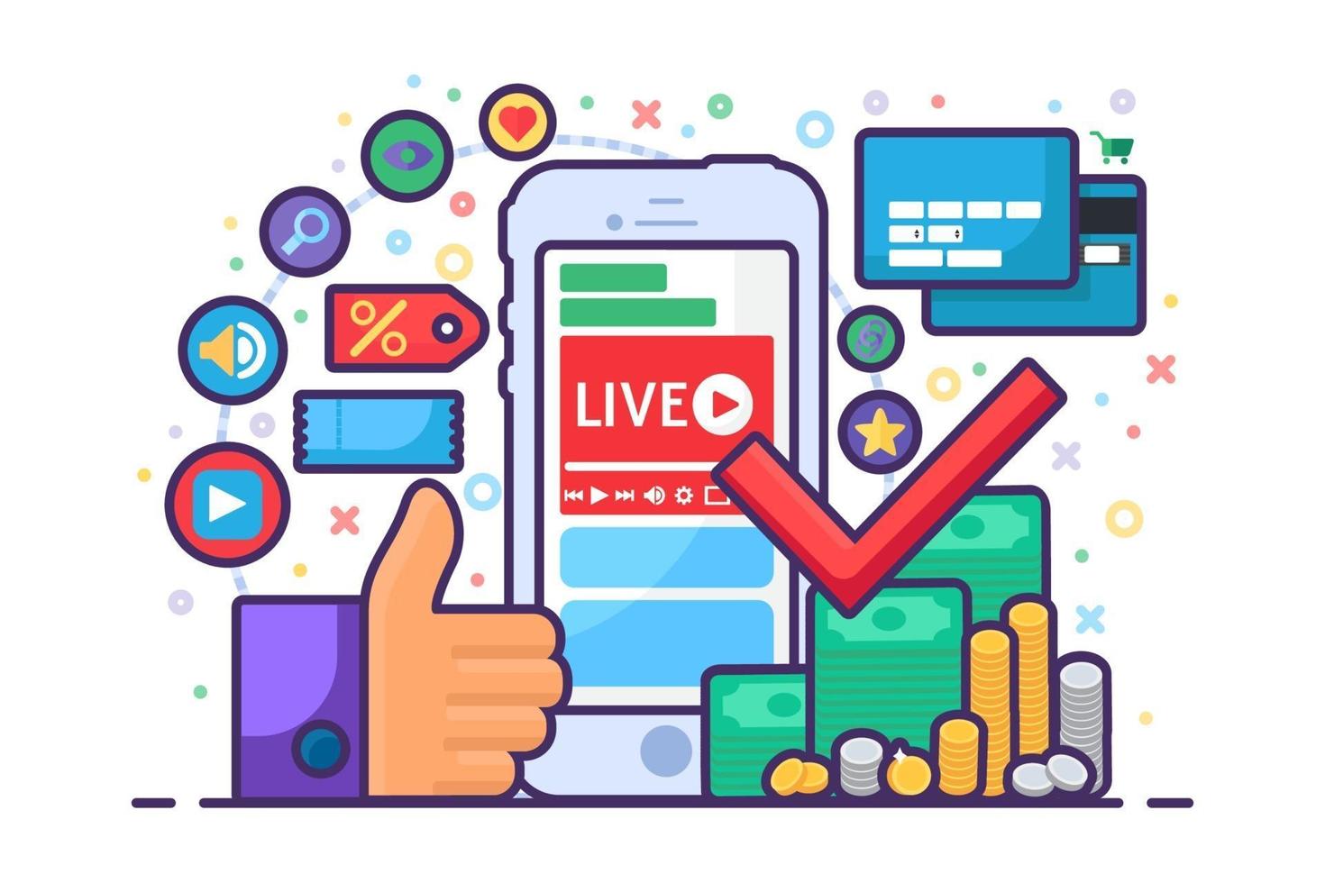 Live stream about finance concept flat icon vector