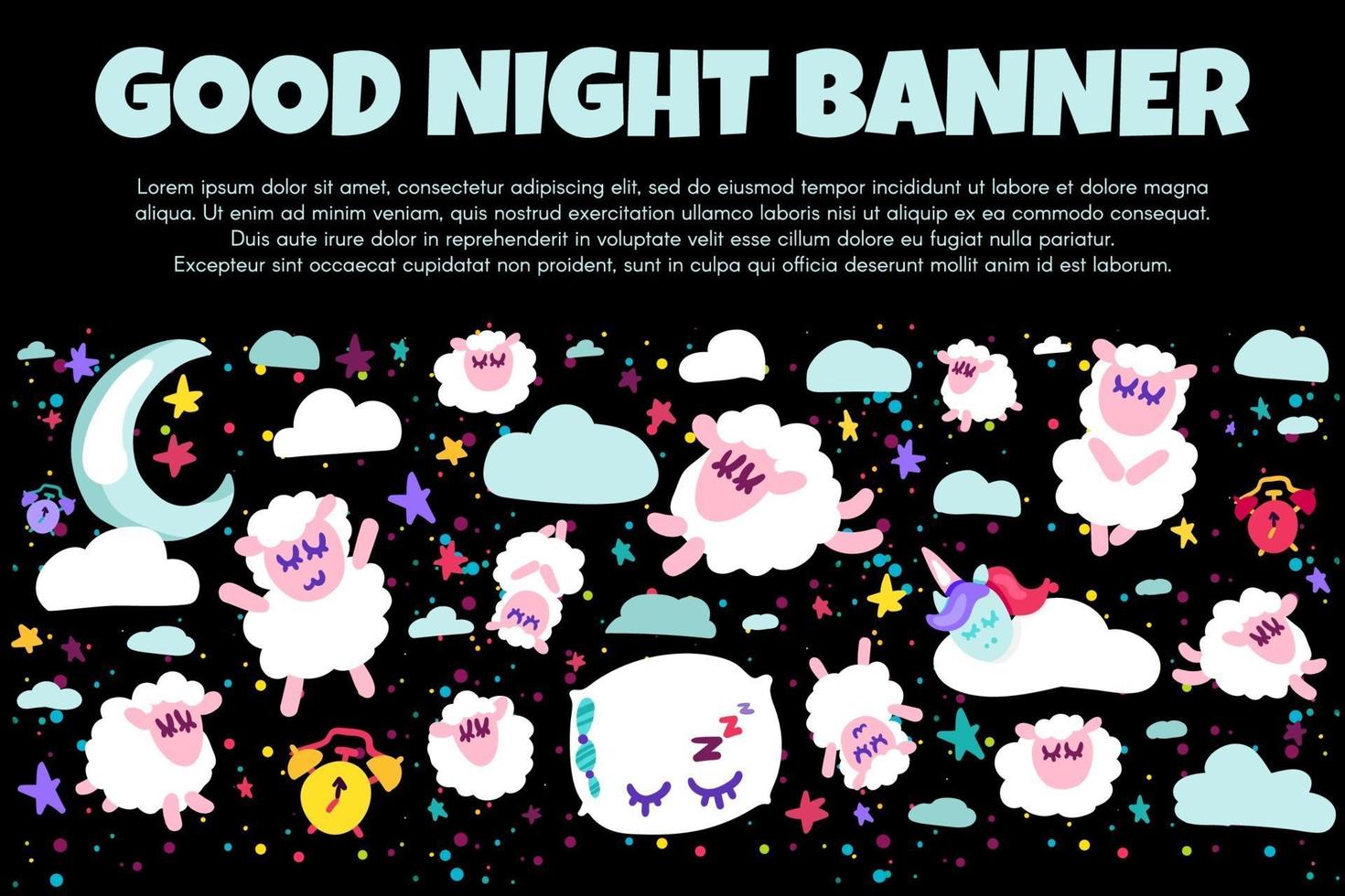 Good night banner with flat sheep vector