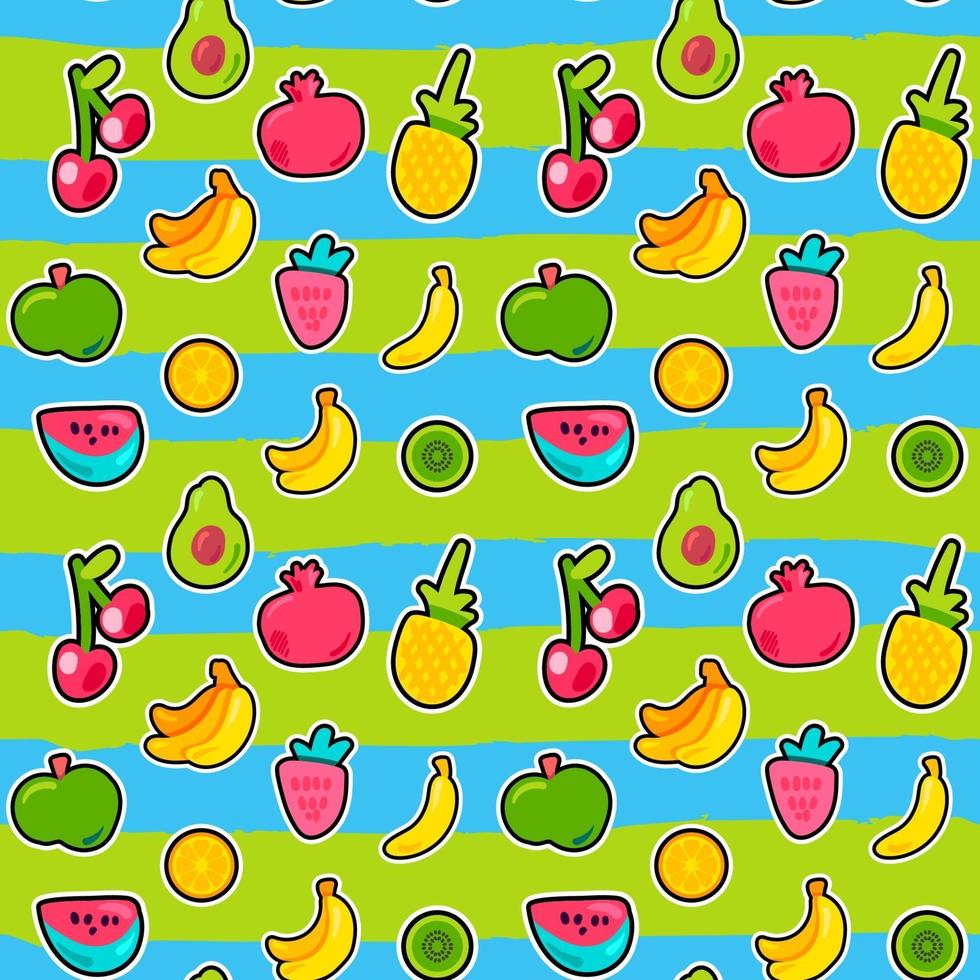 Tropical fruits, berries vector seamless pattern