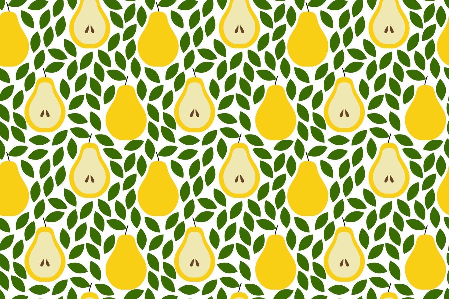 Tropical background with pears. Fruit repeated background. Vector illustration of a seamless pattern with fruits. Modern exotic abstract design.