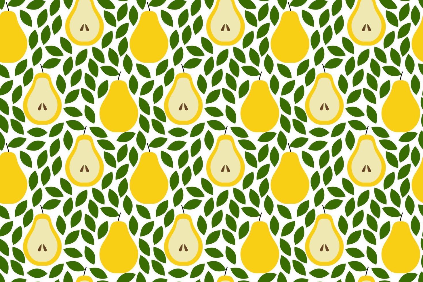 Tropical background with pears. Fruit repeated background. Vector illustration of a seamless pattern with fruits. Modern exotic abstract design.