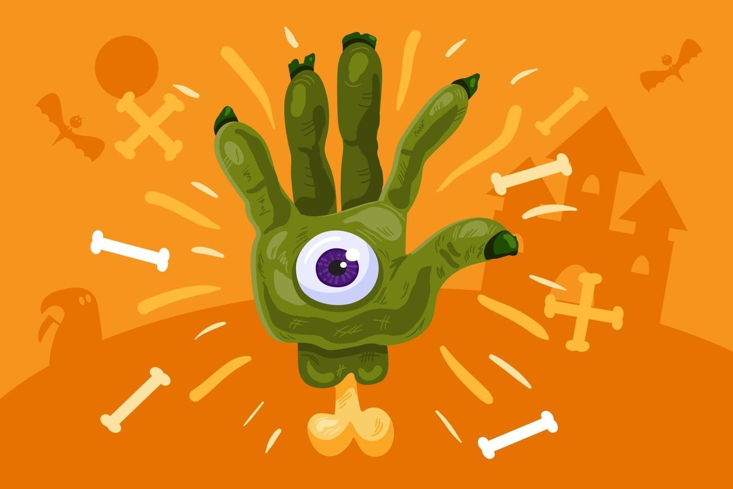 Scary halloween background with green zombie hand vector