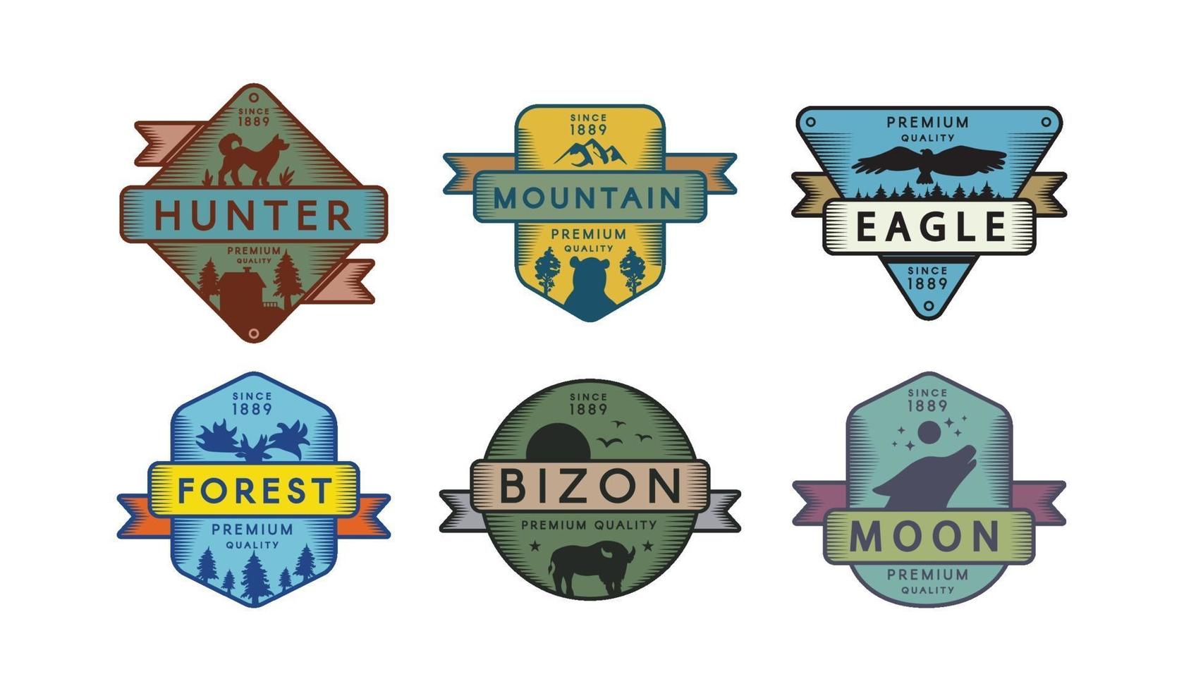 Assortment Badges Animals and Nature Set Logo vector