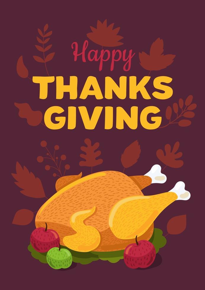 Happy Thanksgiving day flat vector greeting card template