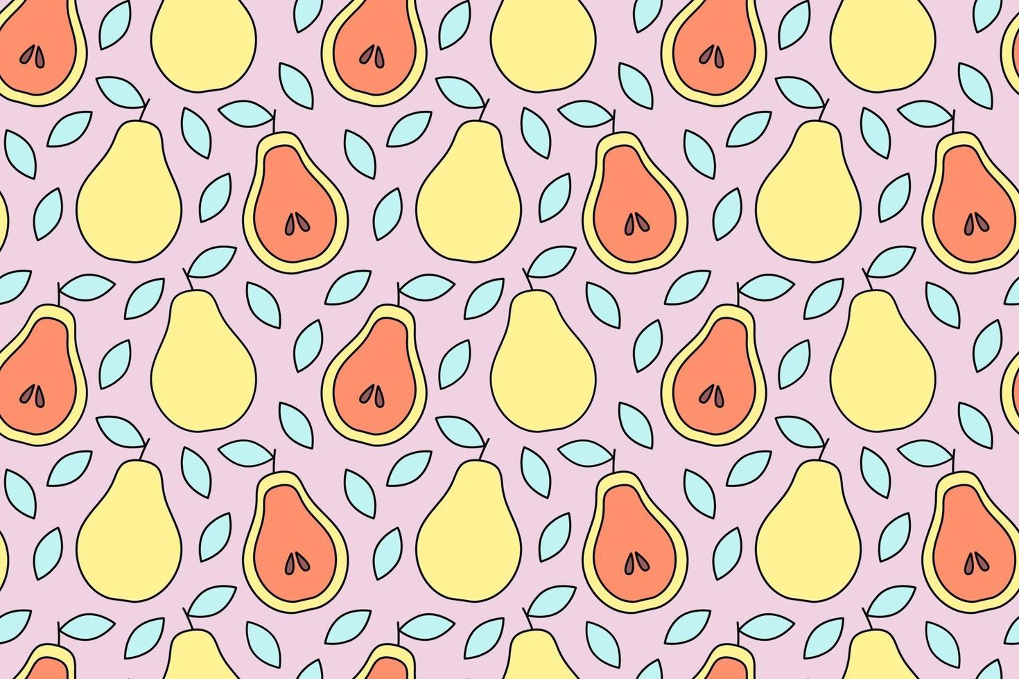 Tropical background with pears. Fruit repeated background. Vector illustration of a seamless pattern with fruits. Modern exotic abstract design.