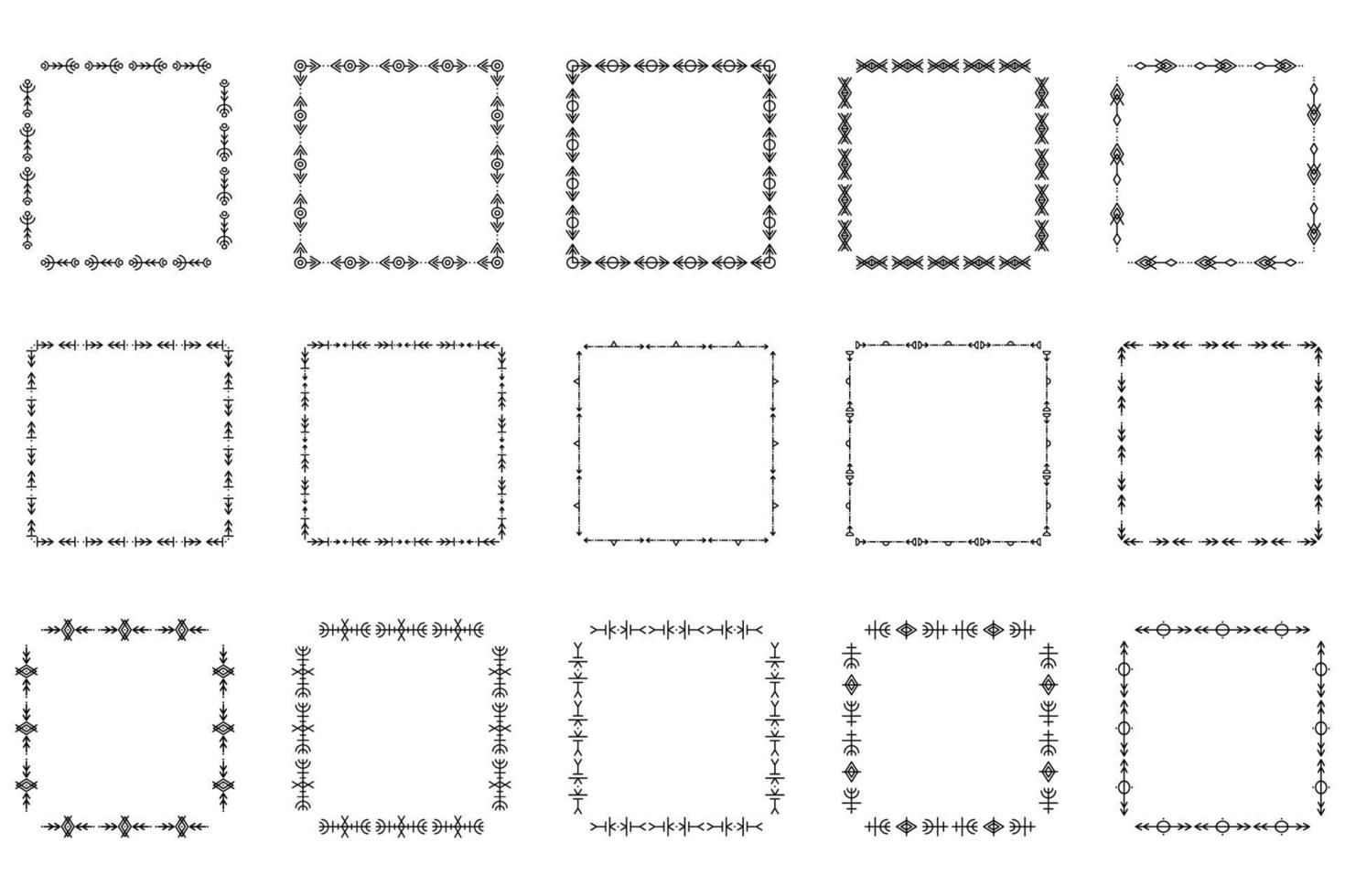 Set of square frames and monograms. Collection decorative square borders. Abstract doodle. Doodle design elements. Template labels, stickers, cards. Vector illustration.