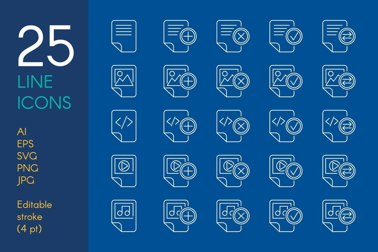 Documents and files color linear icons set vector