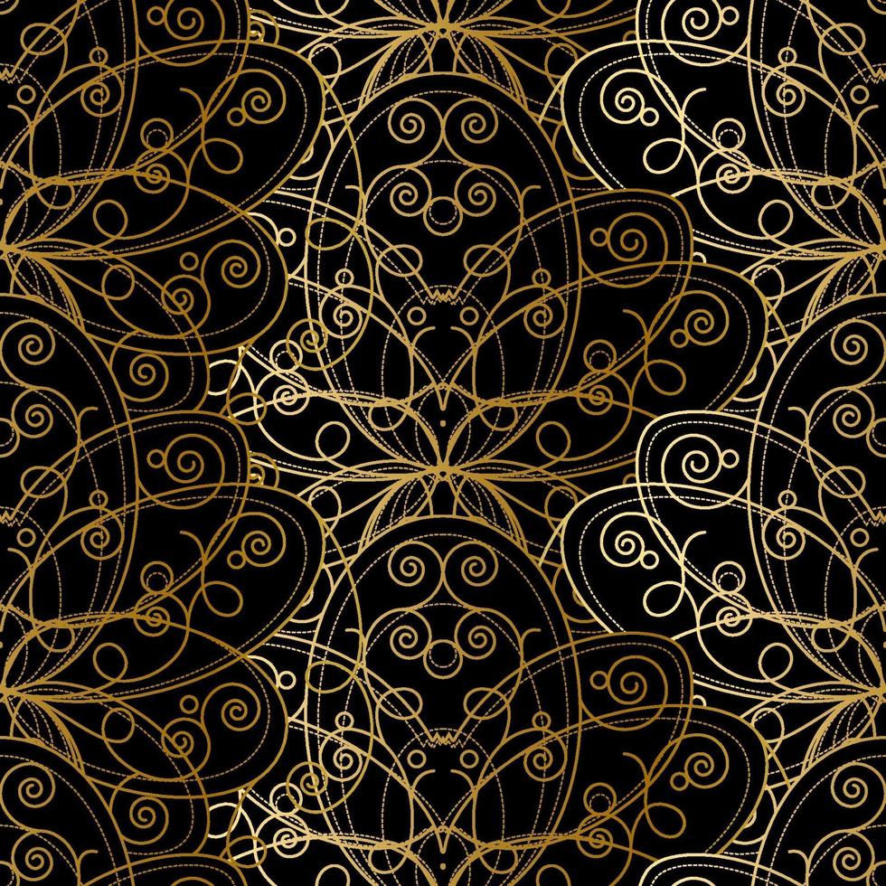 patrón abstracto sin fisuras, estampado dorado sobre negro vector