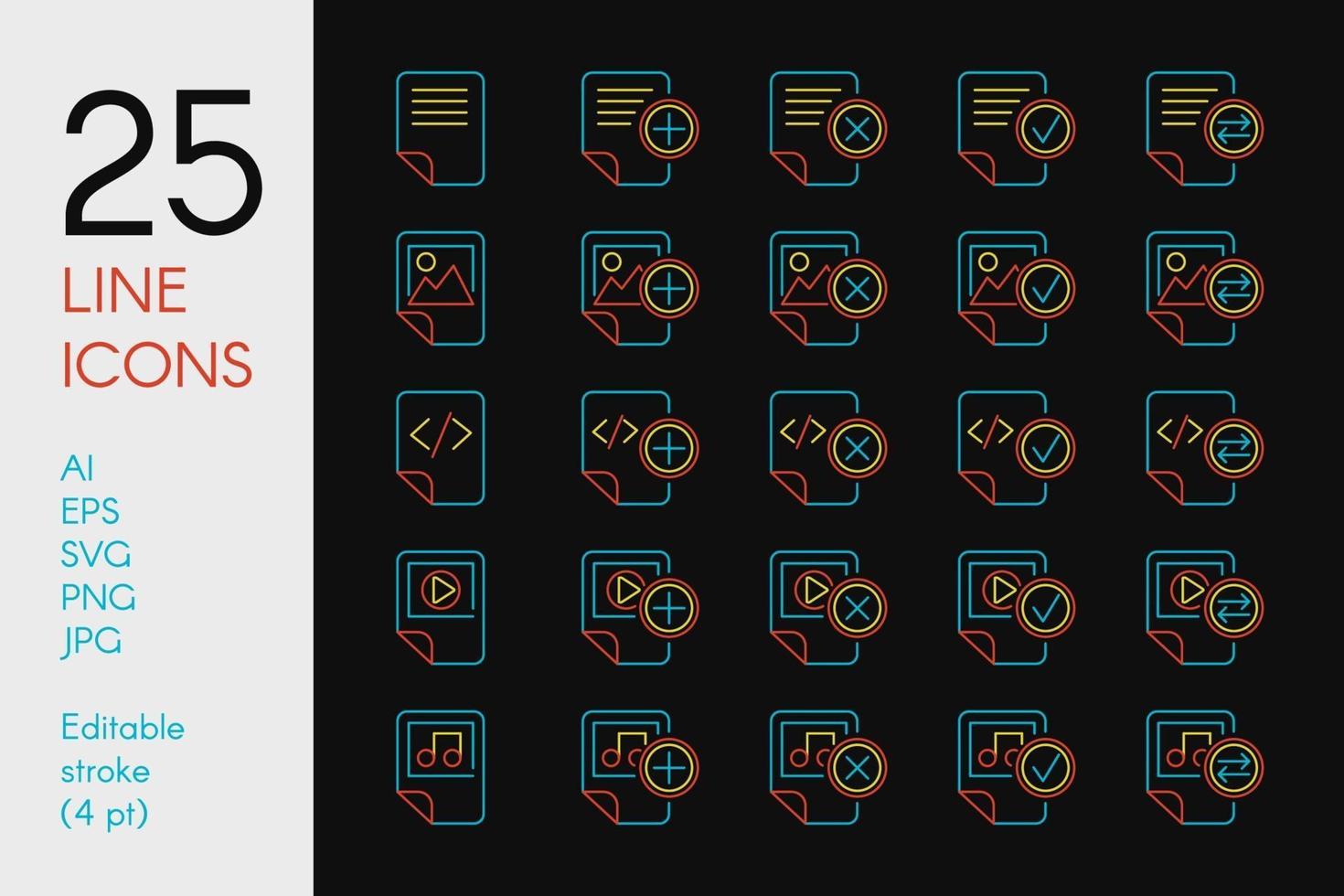 documentos y archivos conjunto de iconos lineales de color vector