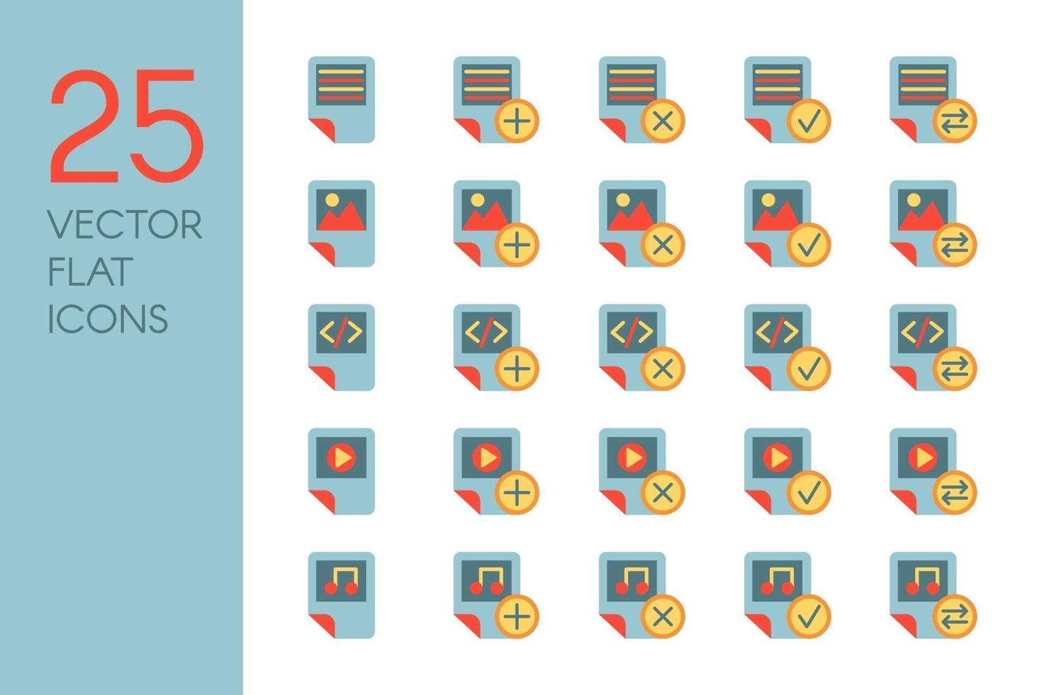 Documents and files flat vector icons set