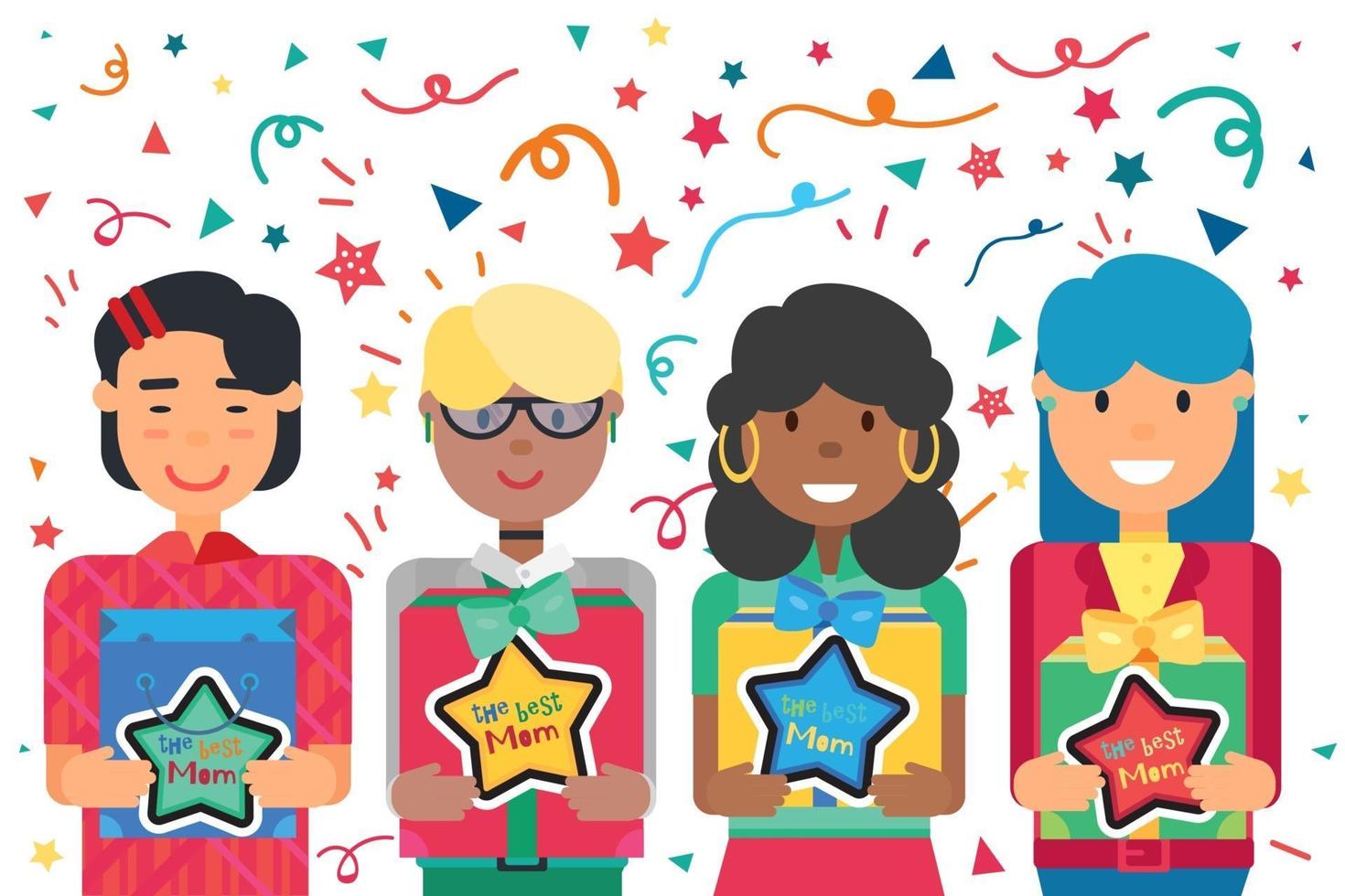 Happy Mothers Day, Cute Spring Family Holiday Flat vector