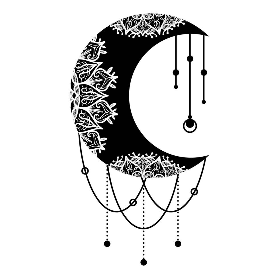 Hand Drawn Moon with Flowers, Mandalas and Paisley vector