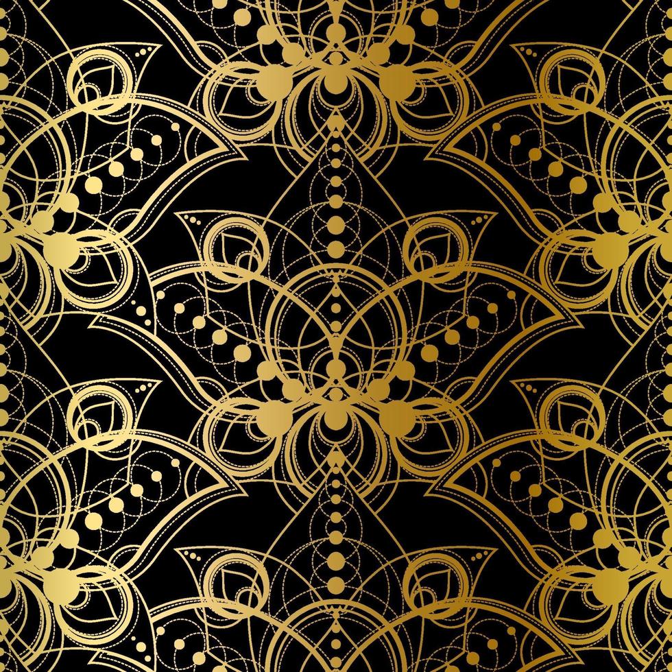 Abstract Seamless Pattern, Golden Print on Black vector