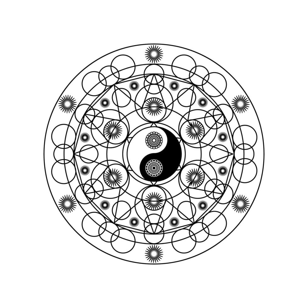 símbolo de yin yang en patrón geométrico oriental vector