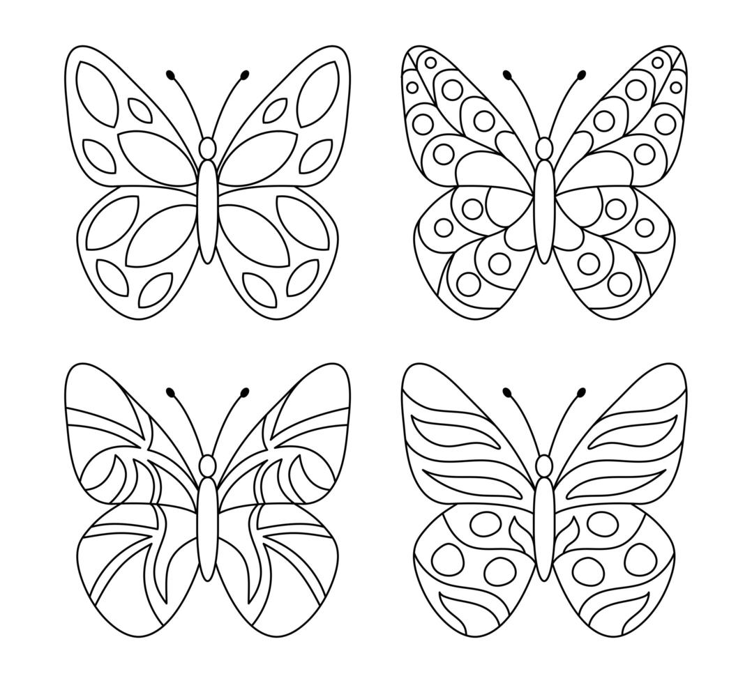 simple conjunto de mariposas sobre fondo blanco vector