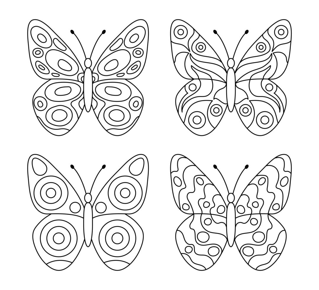 Set of butterflies coloring page for kids vector