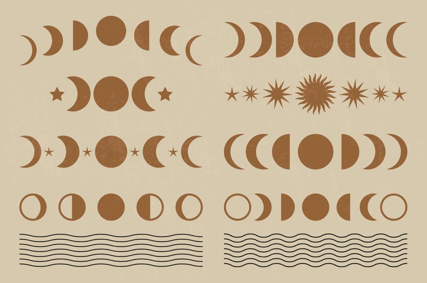 conjunto de impresión de arte minimalista moderno de mediados de siglo con forma natural orgánica. Fondo estético contemporáneo abstracto con fases lunares geométricas. decoración de pared boho. vector