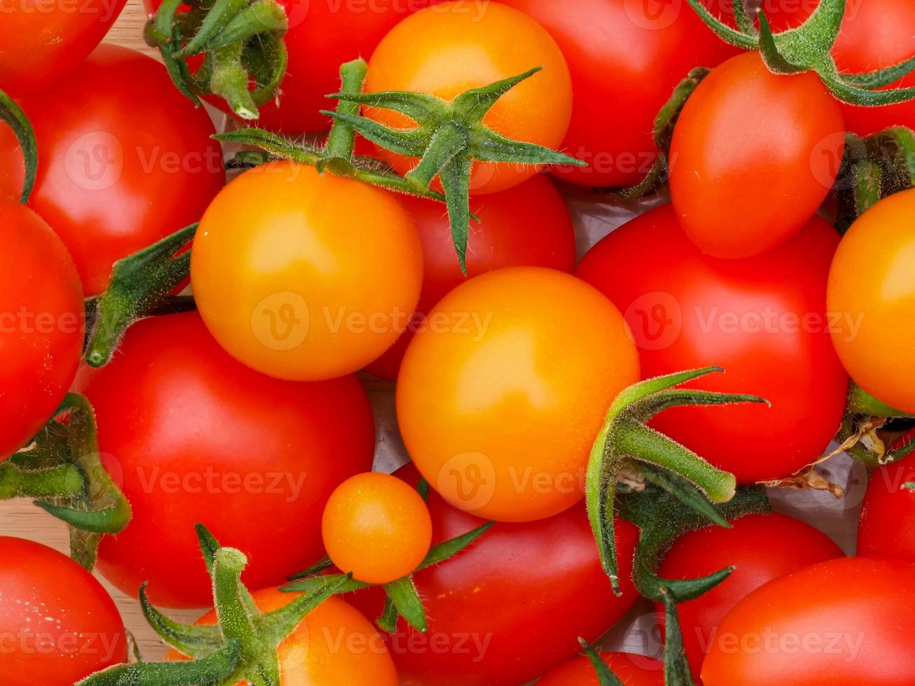 Close-up of orange and red tomatoes photo