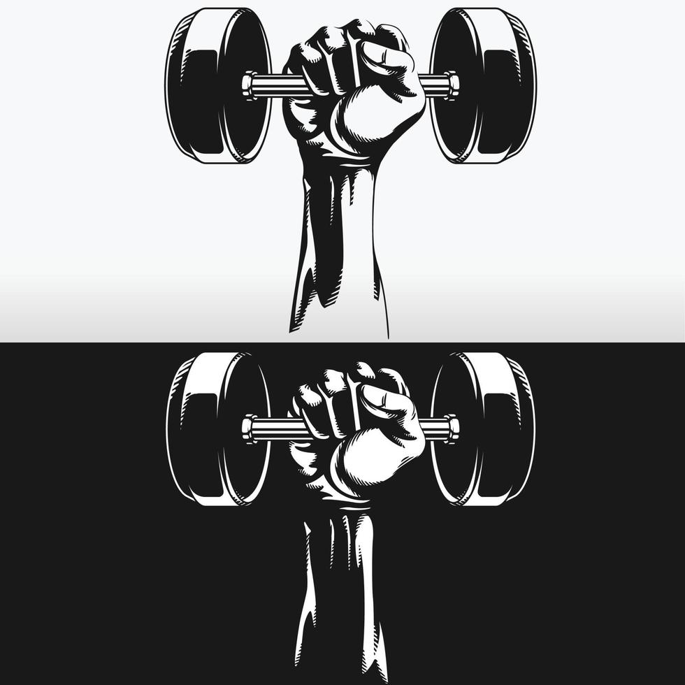 silueta musculoso mano gimnasio pesas redondas stencil conjunto de dibujo vectorial vector