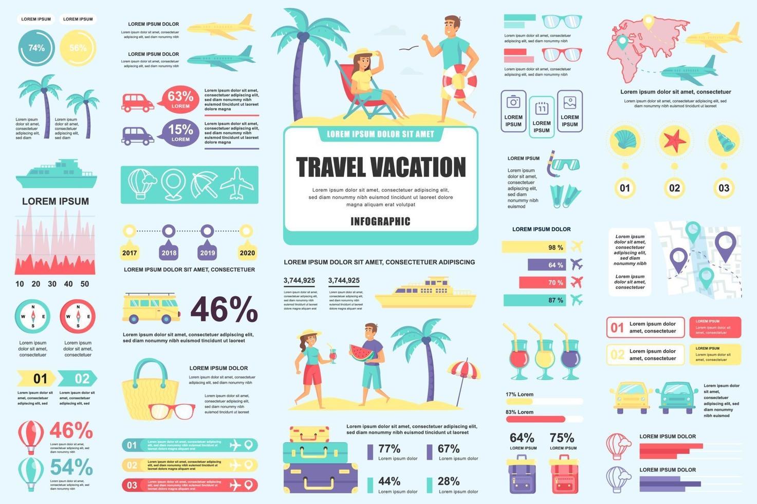 paquete de elementos de infografía de vacaciones de viaje vector