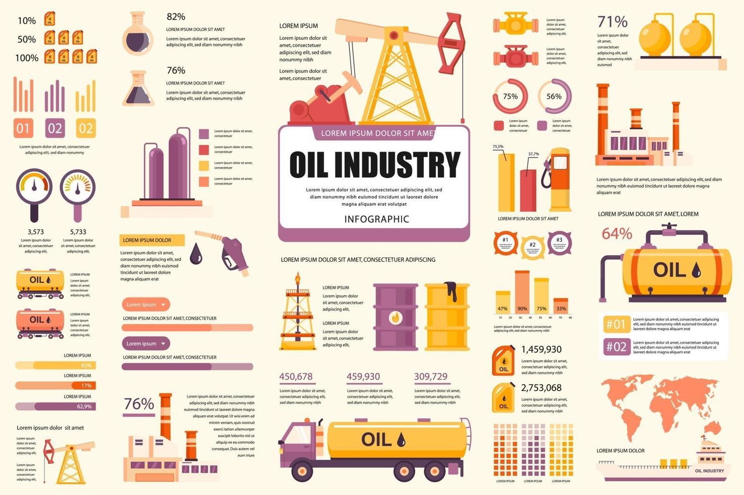 paquete de elementos infográficos de la industria petrolera vector