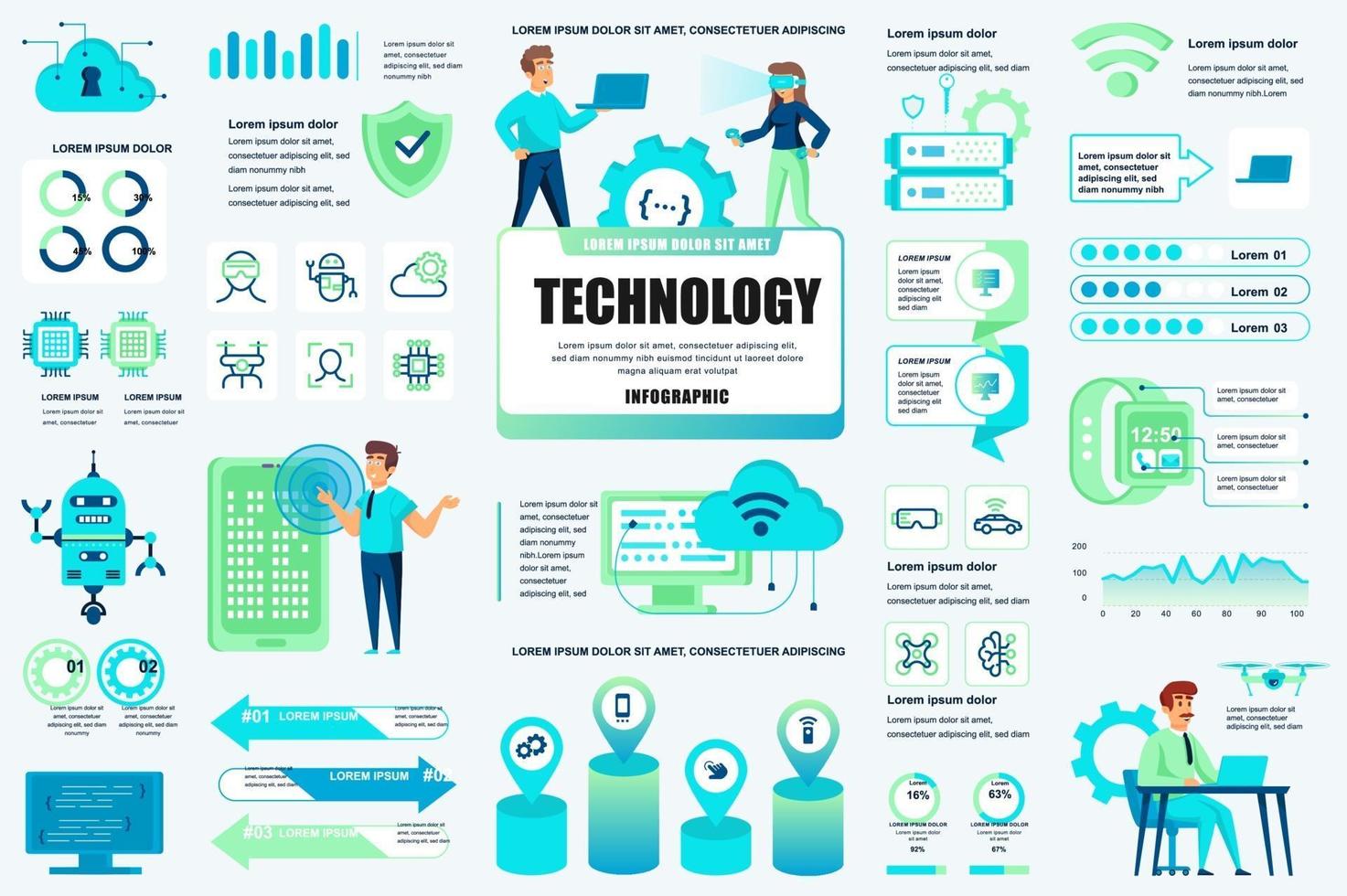 Bundle new technologies infographic elements vector