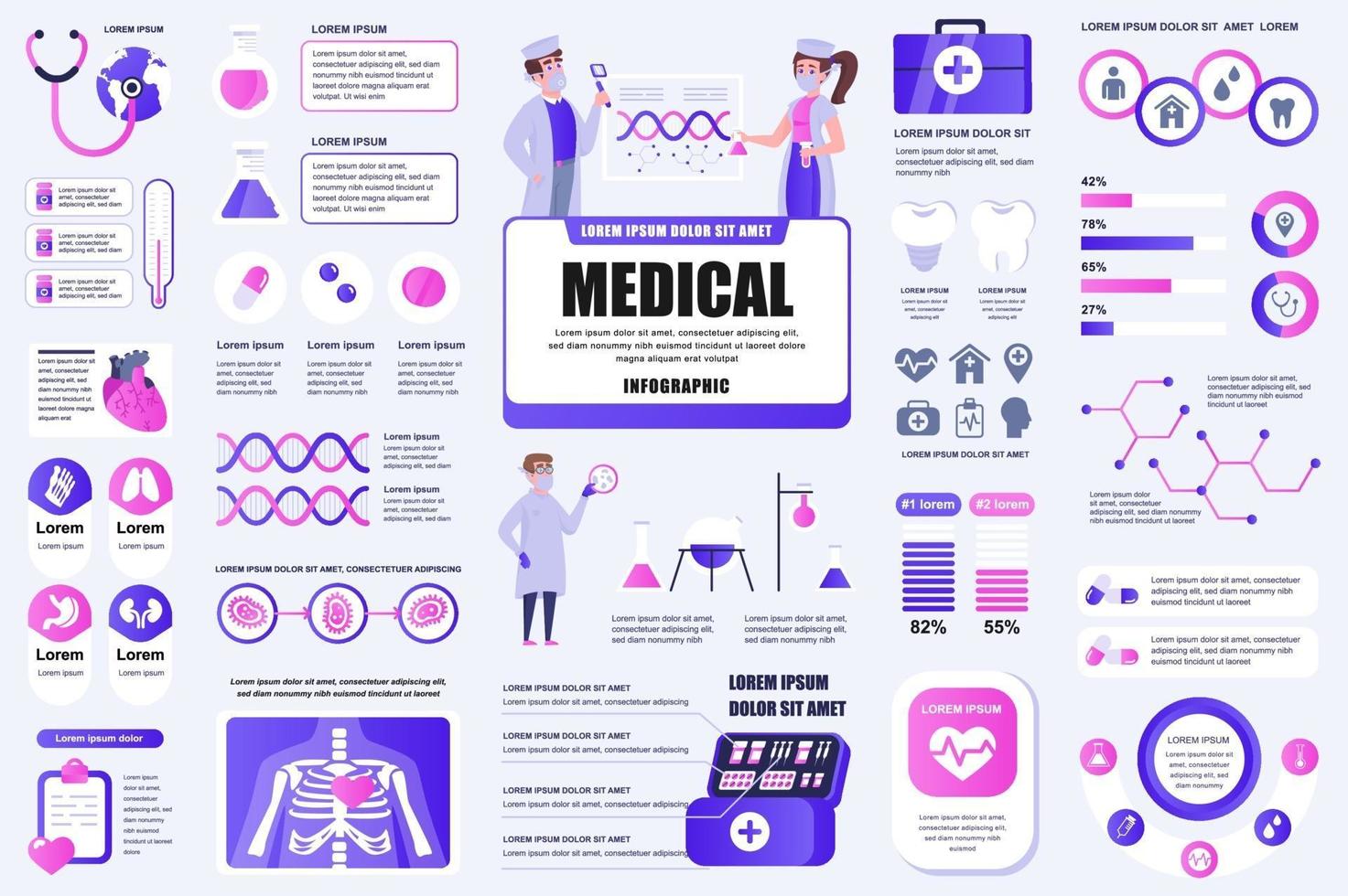 Paquete de elementos infográficos de servicios médicos. vector