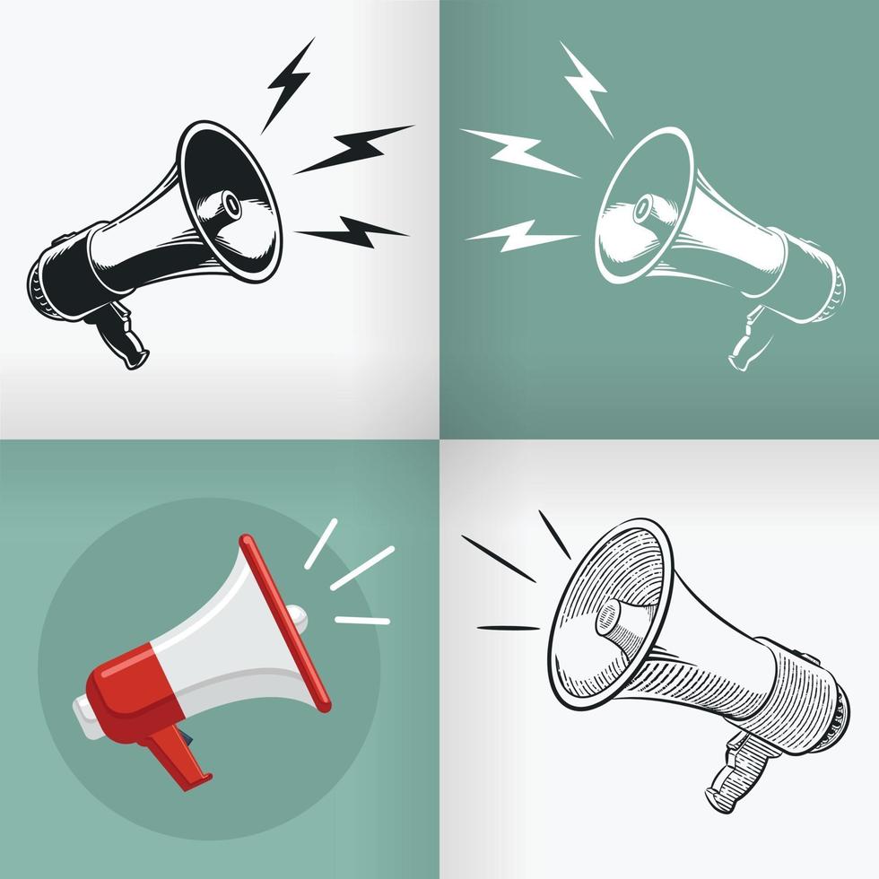 Megaphone Silhouette Loudspeaker Doodle Flat Design Vector Drawing set